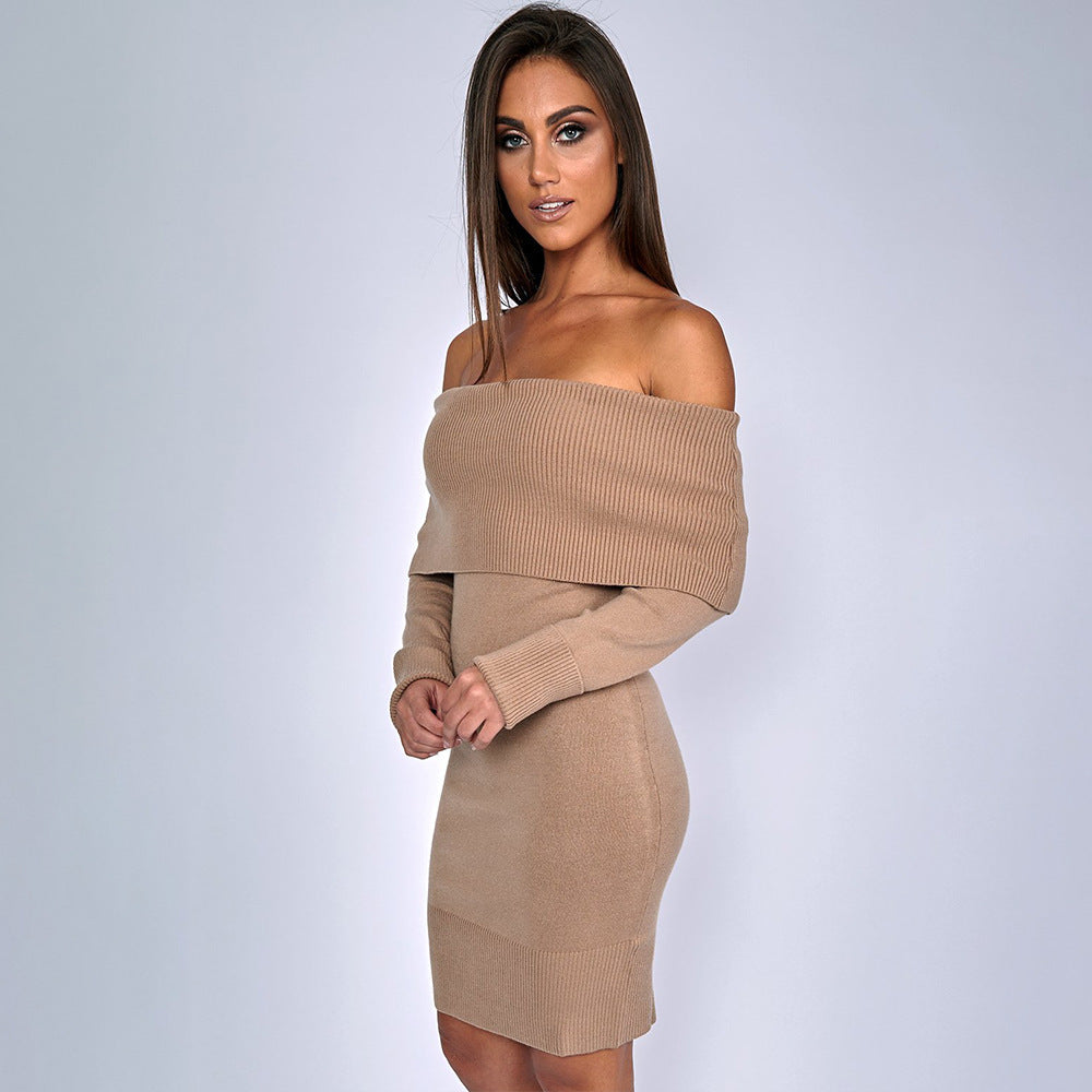 Knit dress for women with off-the-shoulder design and decorative cord Lune London