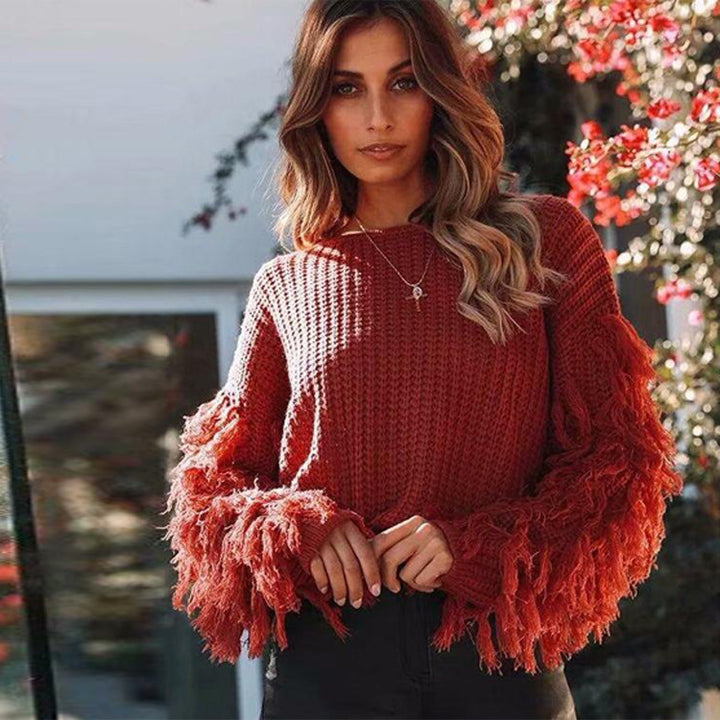 Chunky knit sweater for women with trendy fringe sleeves Lune London