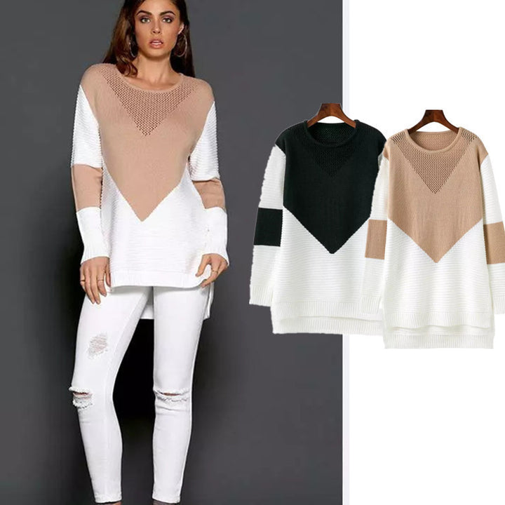 Chunky knit sweater for women with a modern color block design and a discreet V-neck Lune London