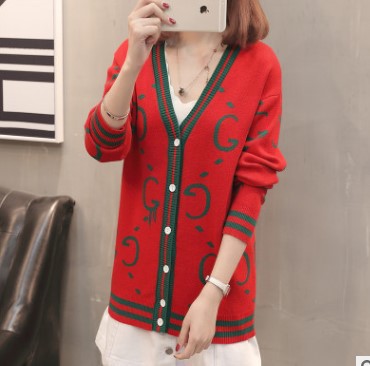 Women's knit jacket with deep V neckline and colorful graphic patterns Lune London