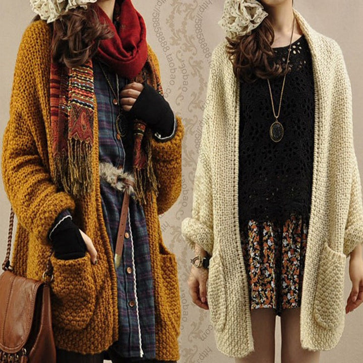 Ladies Large knitted cardigan with a relaxed fit and practical pockets Lune London
