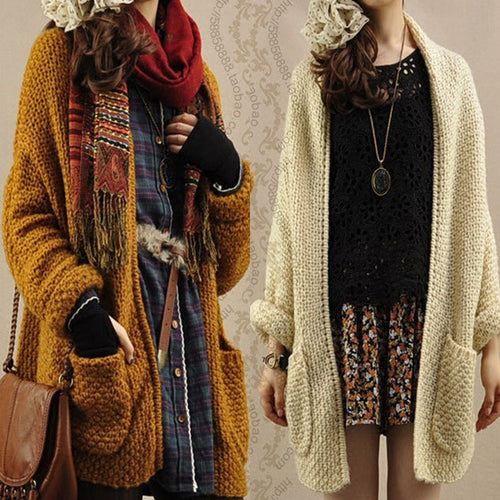 Ladies Large knitted cardigan with a relaxed fit and practical pockets Lune London