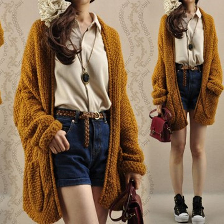 Ladies Large knitted cardigan with a relaxed fit and practical pockets Lune London