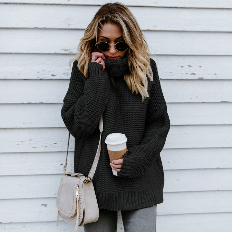 Chunky knit sweater for women with a high collar and relaxed silhouette Lune Londonl