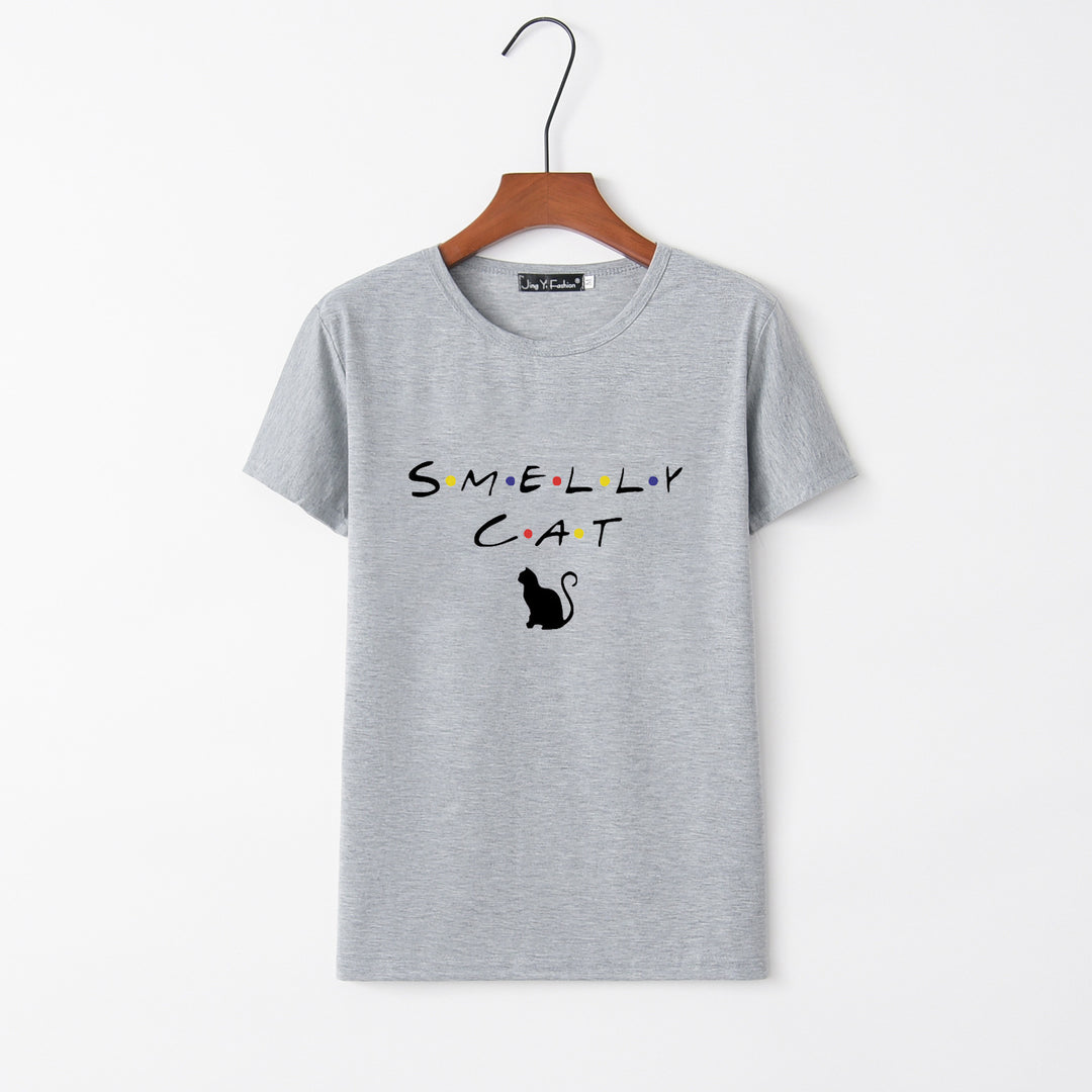 T-shirt pour femmes avec un design de chat créatif et un col rond Chic & Stil