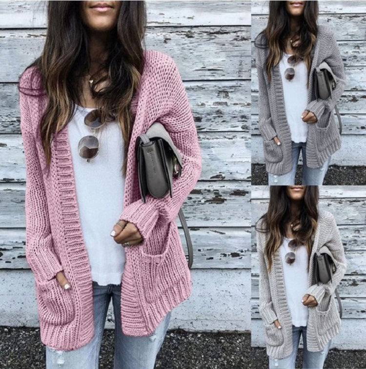 Chunky knit jacket for women with casual pockets and open front Lune London