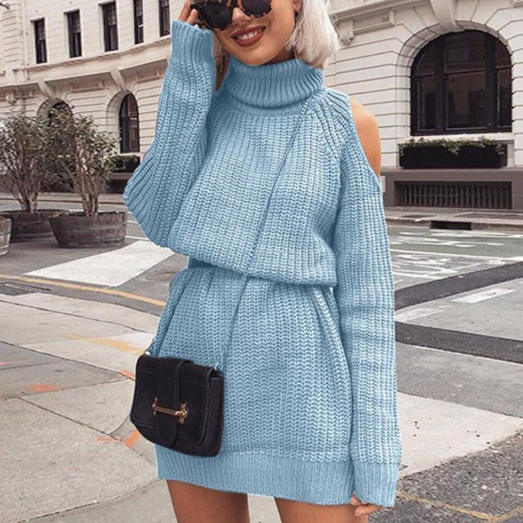 Ladies Trendy Knit Sweater with Off-the-Shoulder and Turtleneck Lune London