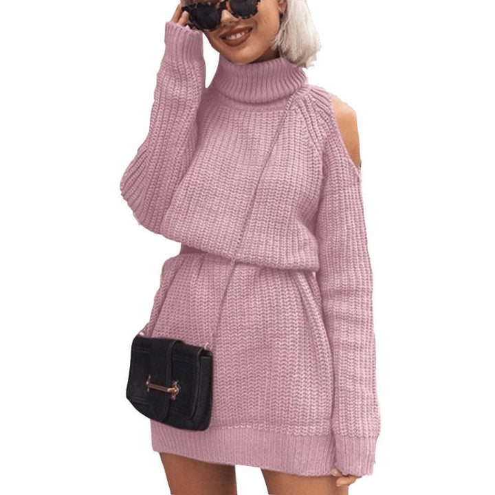 Knitted dress for women with turtleneck and off-shoulder Lune London