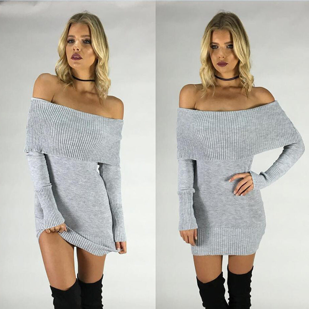 Knit dress for women with off-shoulder design and ribbed structure Lune Londonl