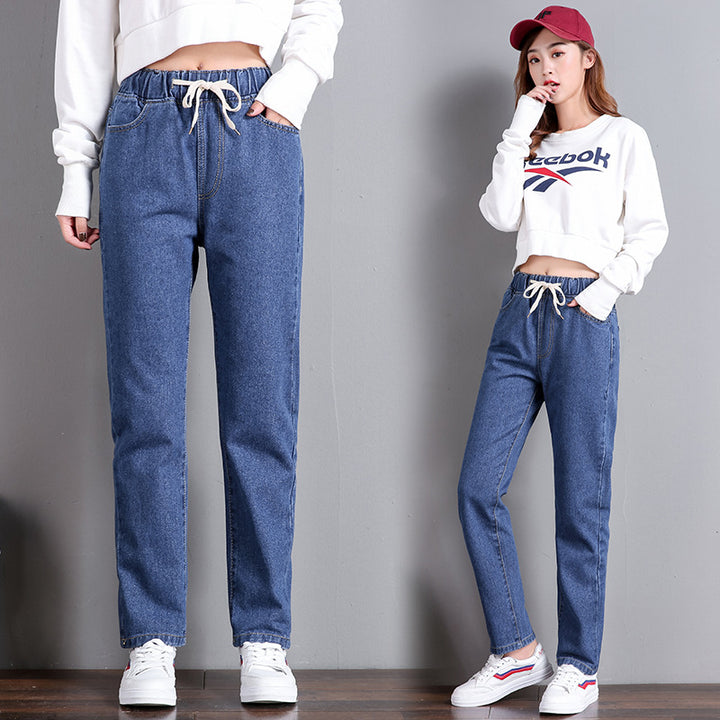 Ladies Comfortable Jeans with Elastic Waistband and Side Pockets