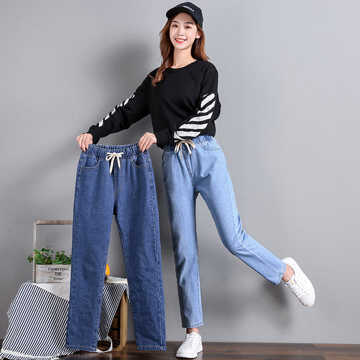 Ladies Comfortable Jeans with Elastic Waistband and Side Pockets