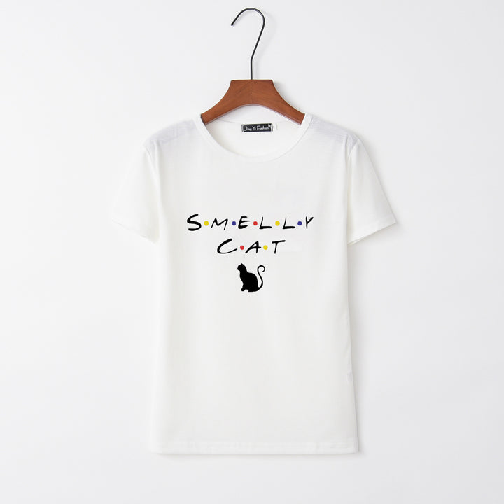 T-shirt pour femmes avec un design de chat créatif et un col rond Chic & Stil