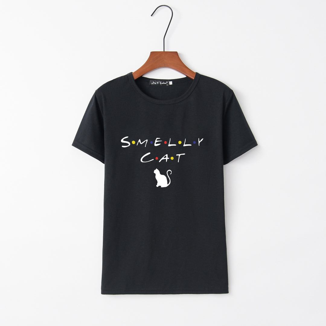 T-shirt pour femmes avec un design de chat créatif et un col rond Chic & Stil