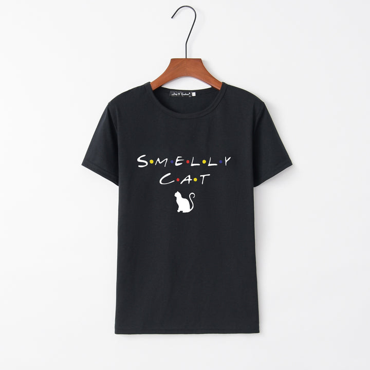 T-shirt pour femmes avec un design de chat créatif et un col rond Chic & Stil