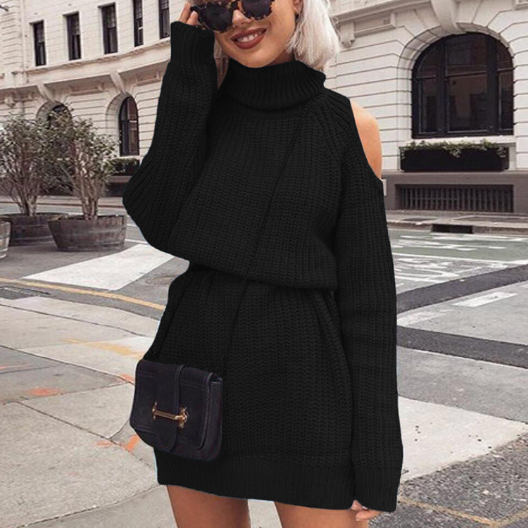 Knit dress for women with turtleneck and original cut design Lune London