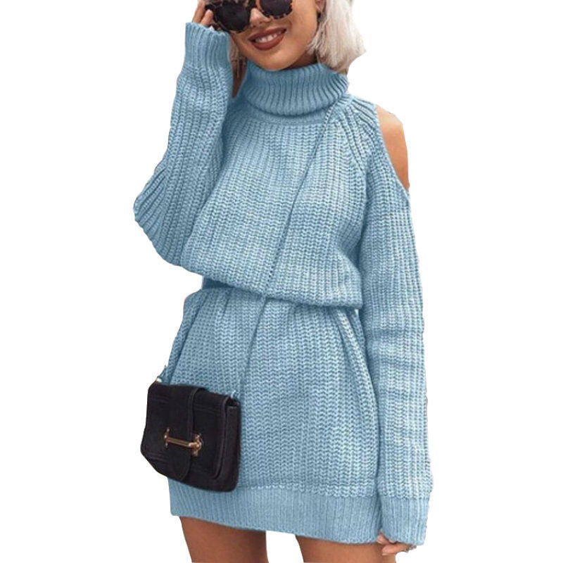 Knitted dress for women with turtleneck and off-shoulder Lune London
