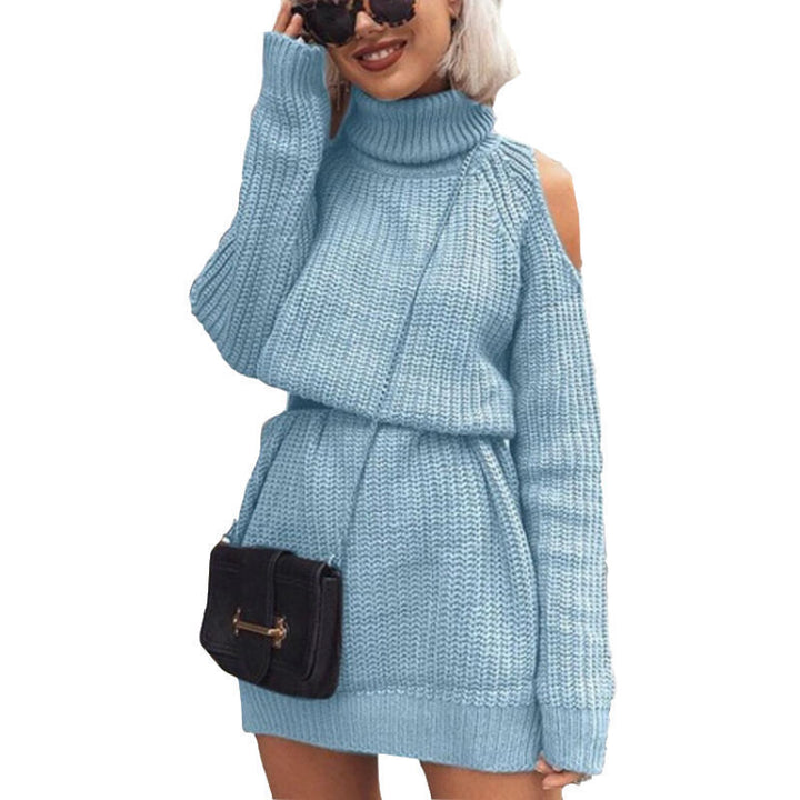 Knitted dress for women with turtleneck and off-shoulder Lune London