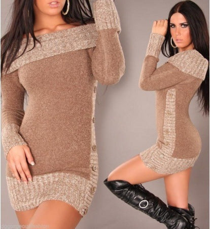 Robe tricotée pour femmes avec encolure asymétrique dégagée sur une épaule Chic & Stil