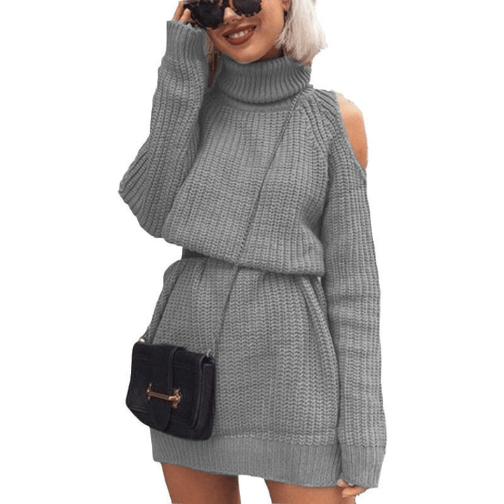 Knitted dress for women with turtleneck and off-shoulder Lune London