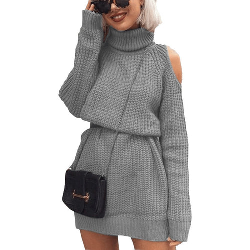 Knitted dress for women with turtleneck and off-shoulder Lune London