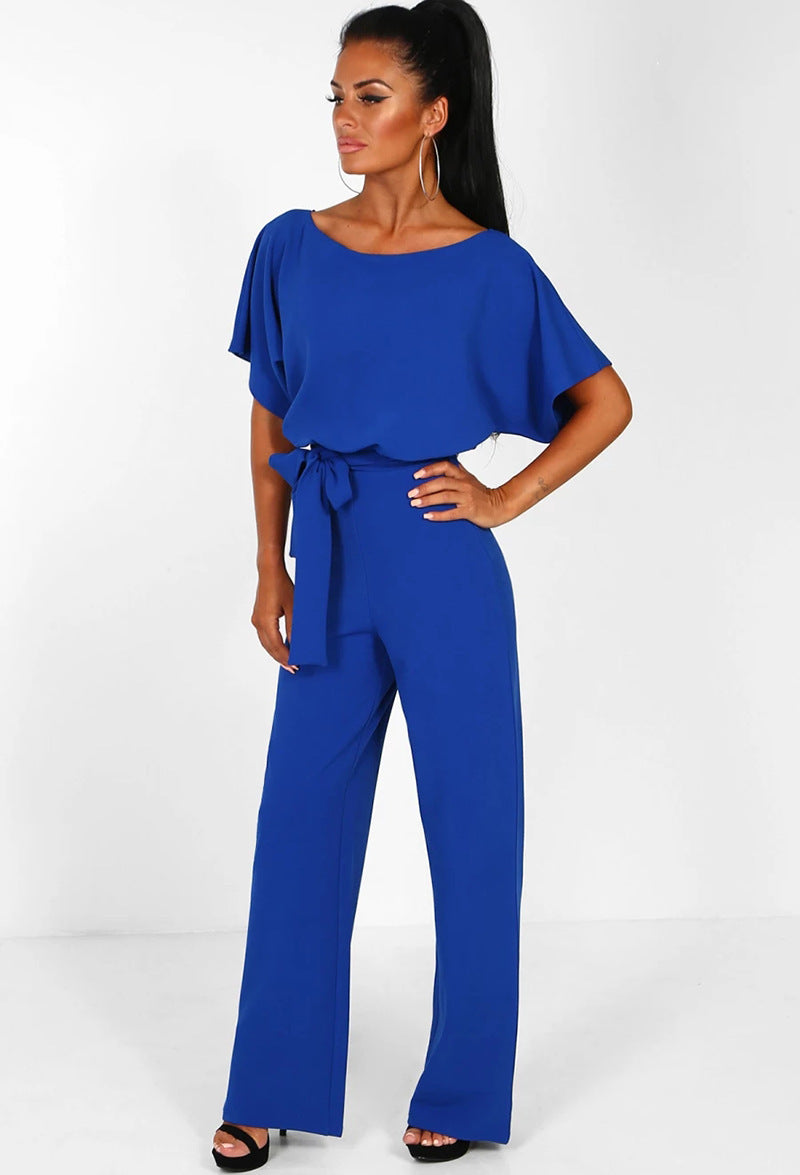 Ladies elegant wide-leg jumpsuit with chic and stylish waist detail