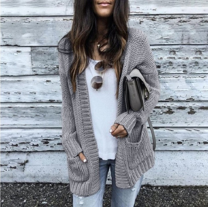 Chunky knit jacket for women with casual pockets and open front Lune London