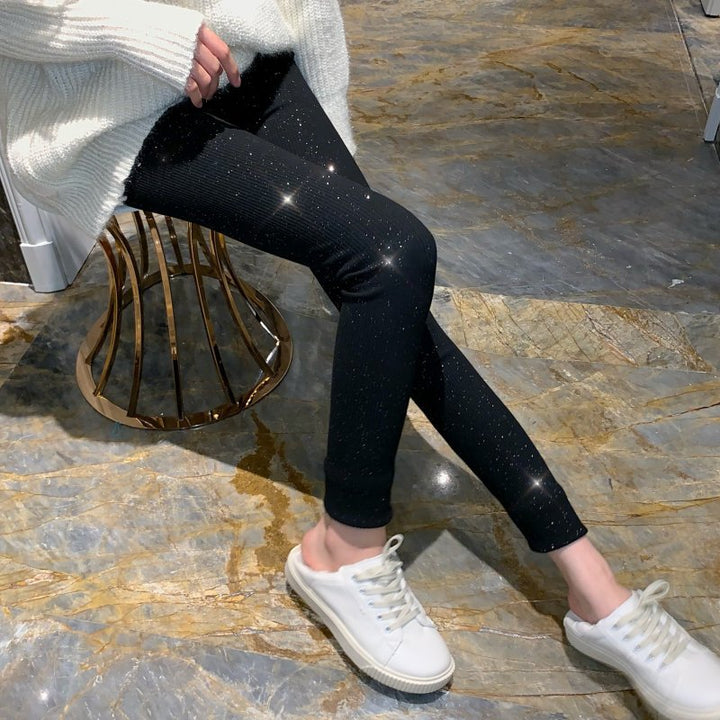 Women's Shimmering Leggings In Body-Hugging Rib Design Lune London