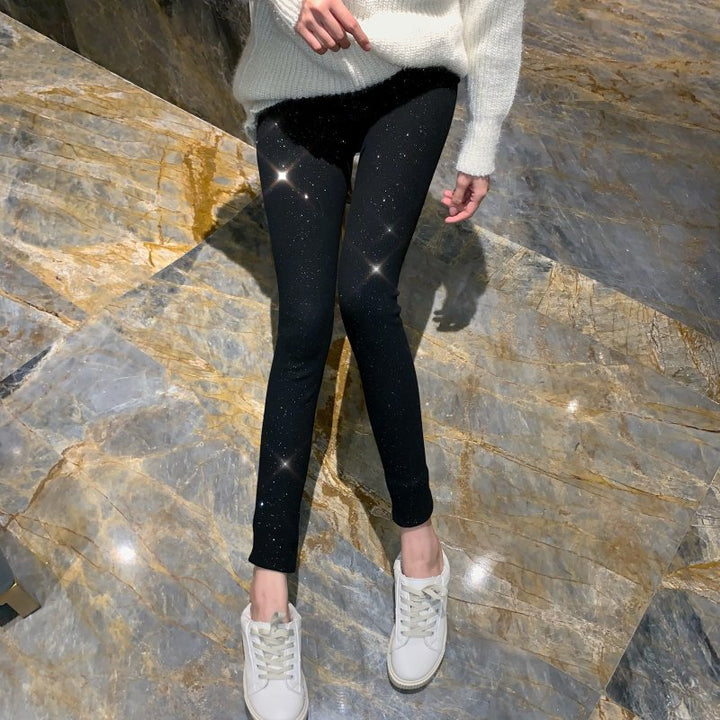 Women's Shimmering Leggings In Body-Hugging Rib Design Lune London