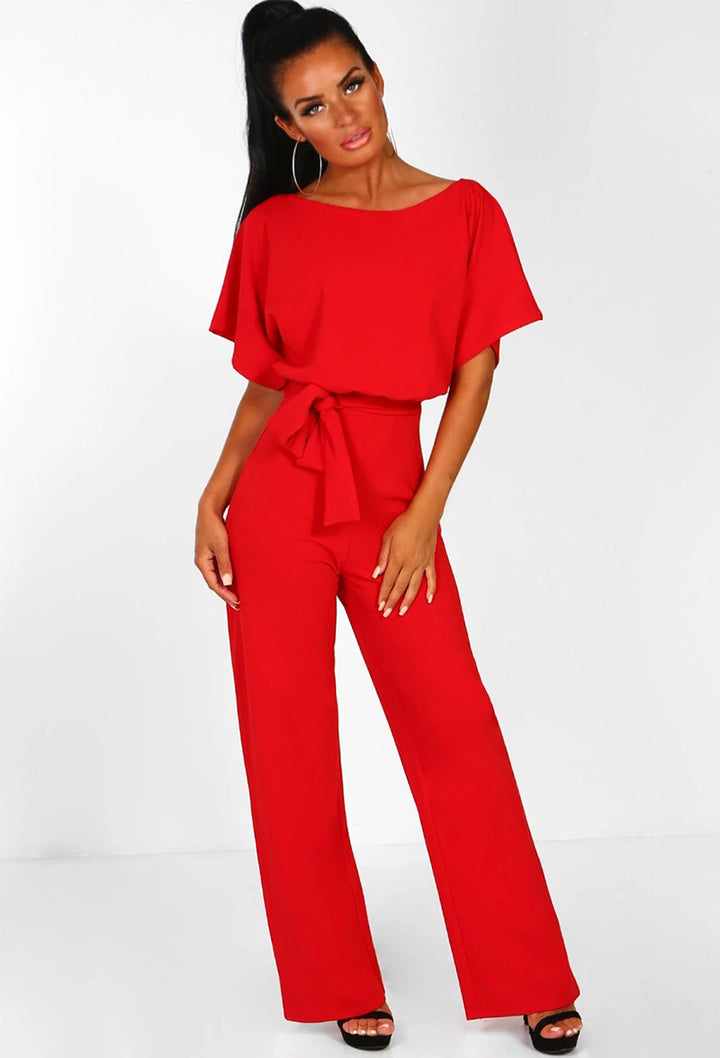 Ladies elegant wide-leg jumpsuit with chic and stylish waist detail