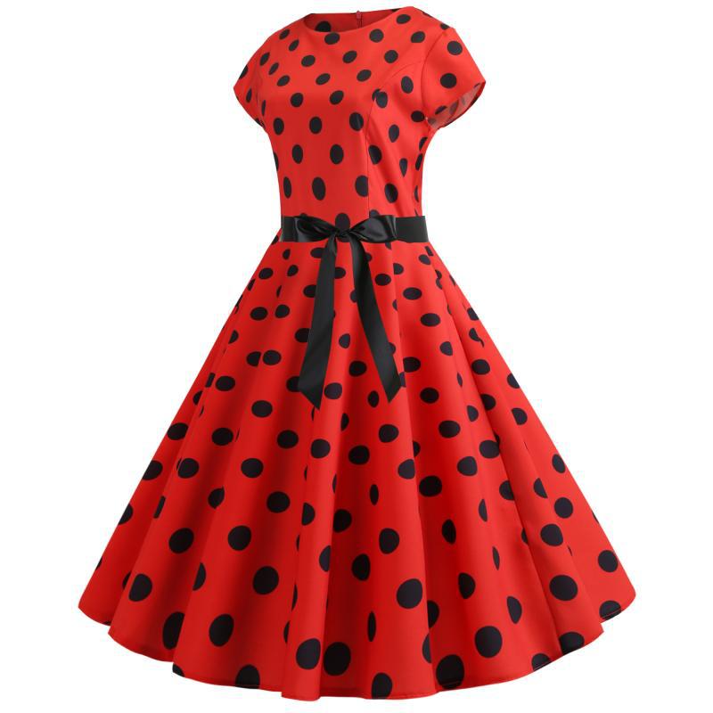Robe swing rétro pour femmes avec grands pois et ceinture fine Chic & Stil