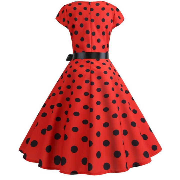 Robe swing rétro pour femmes avec grands pois et ceinture fine Chic & Stil