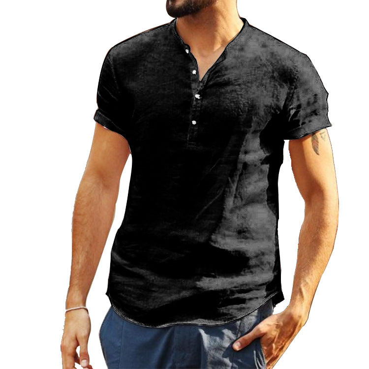 Men's Short Sleeve Cotton Henley Shirt with Modern Mock Neck Lune London