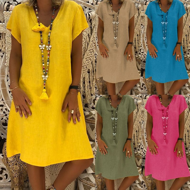 Robe d'été pour femmes avec décolleté en V décontracté et ourlet asymétrique Chic & Stil
