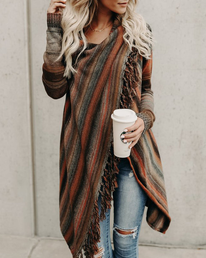 Lady cardigan with asymmetrical cut and fringes Lune London