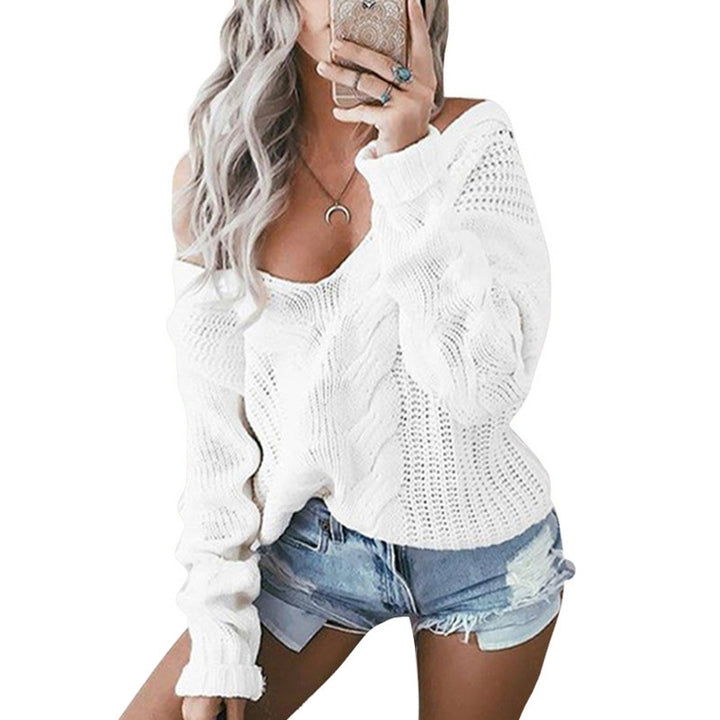 Knit sweater for women with off-the-shoulder and cable design Lune London