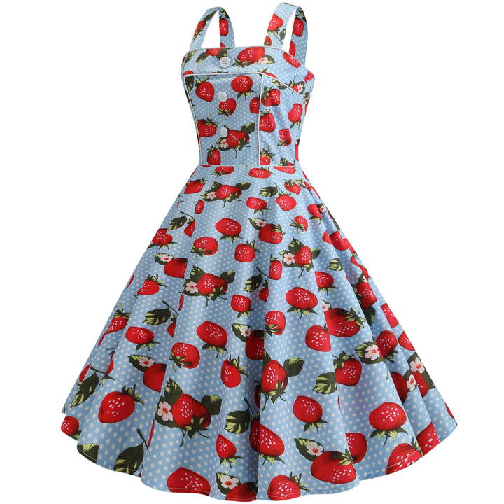Robe swing femme avec un design joyeux de fraises et une jupe évasée Chic & Stil