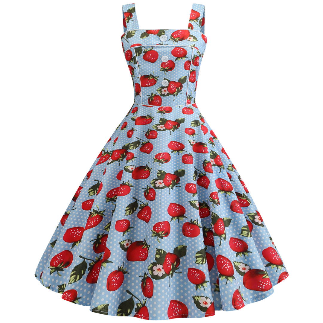 Robe swing femme avec un design joyeux de fraises et une jupe évasée Chic & Stil