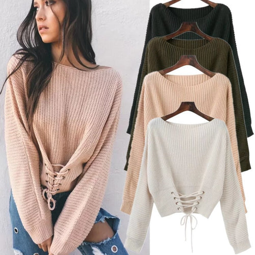 Short knitted pullover for women with laced detail Lune London