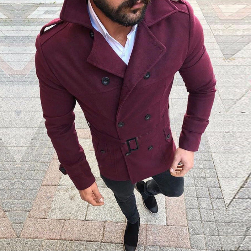 Elegant transitional jacket for men with high collar and trendy belt Lune London