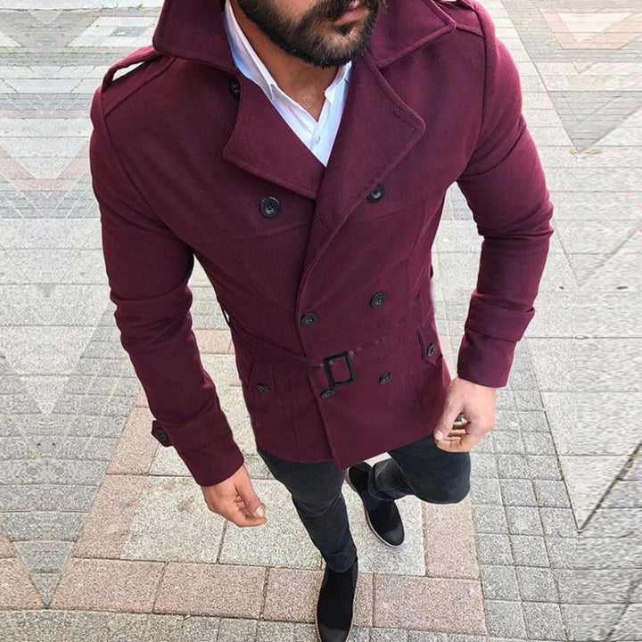 Elegant transitional jacket for men with high collar and trendy belt Lune London