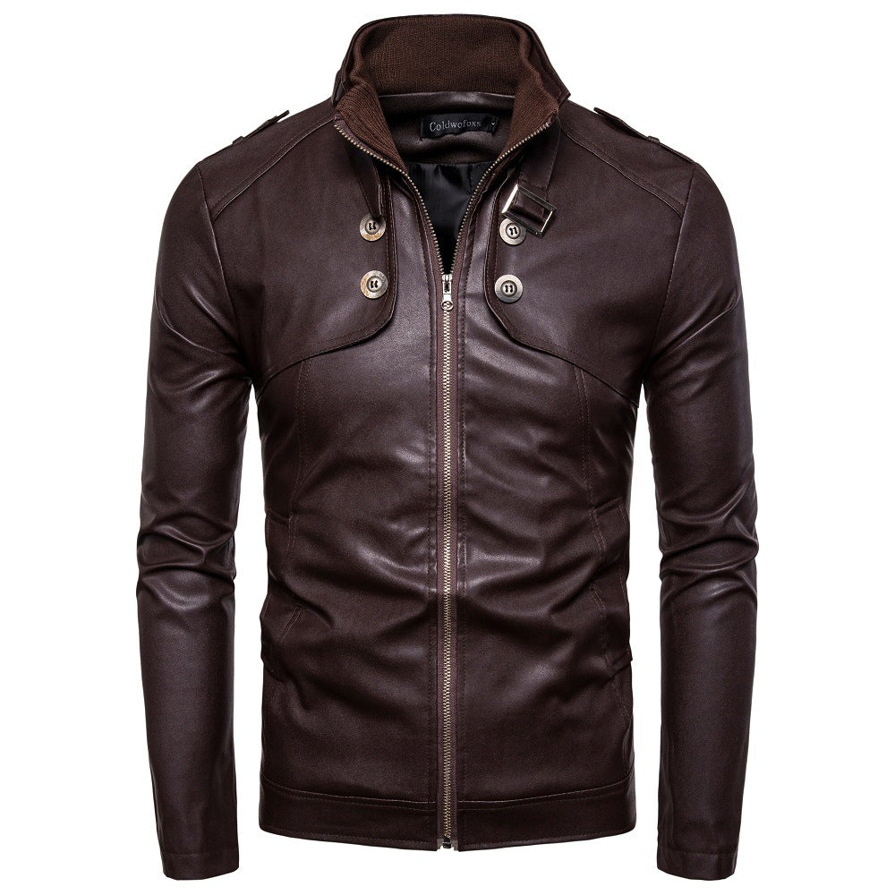 Men's faux leather jacket with asymmetrical zipper and quilted seams Lune London