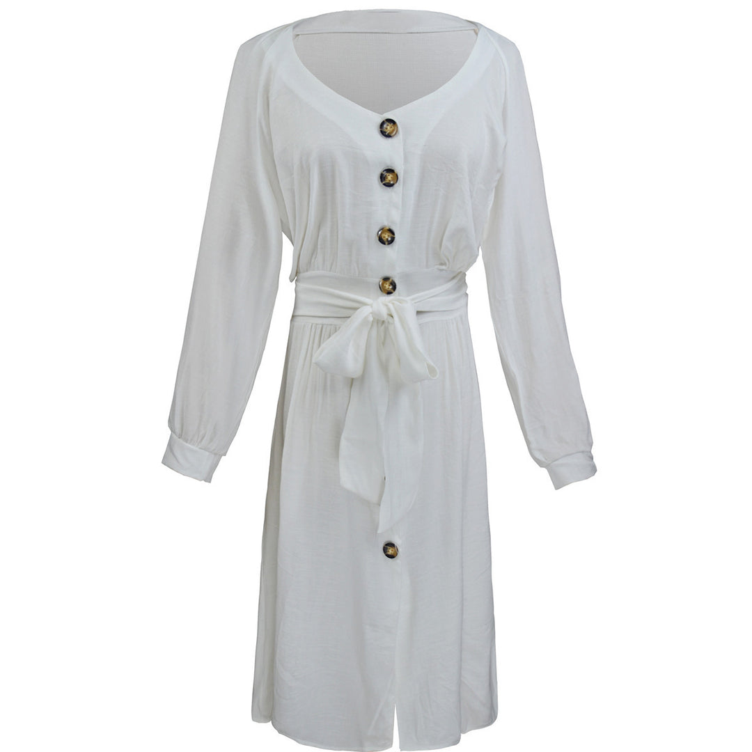 Women's fashionable button dress with belt Lune London