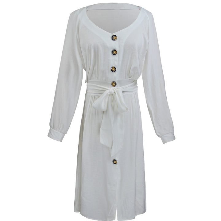 Women's fashionable button dress with belt Lune London