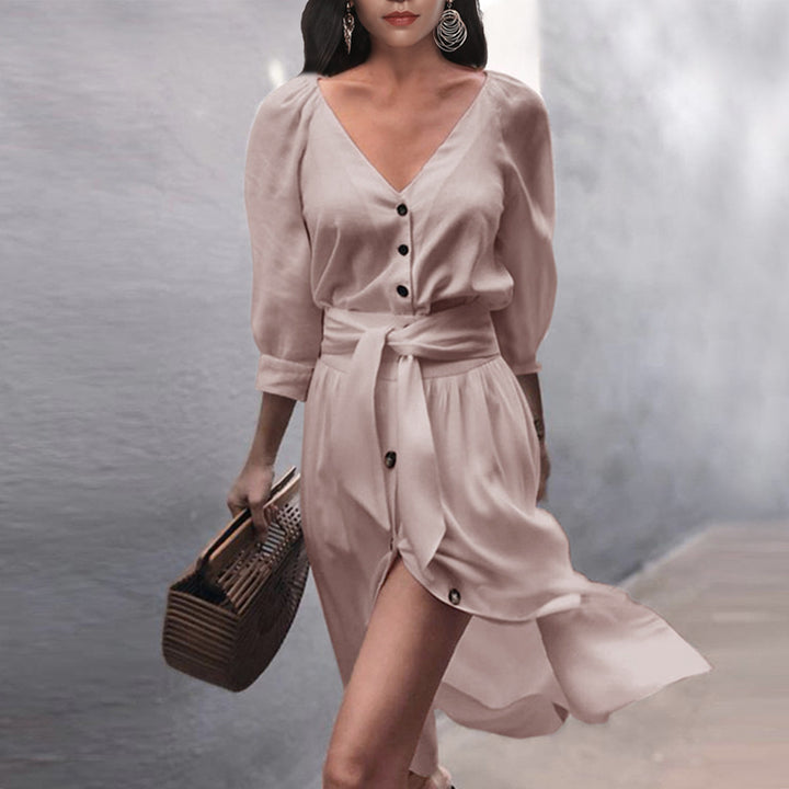 Women's fashionable button dress with belt Lune London