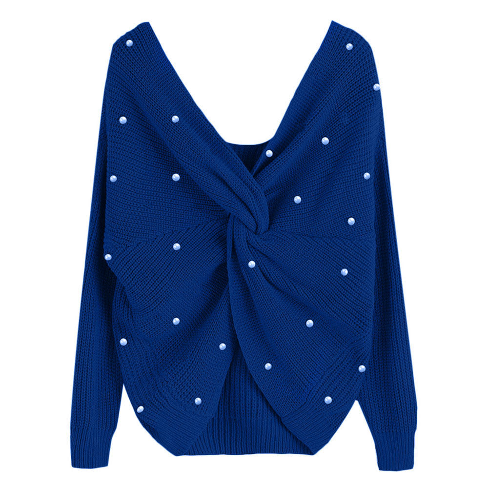 Women's knitted sweater with twisted detail and bead trim Lune London