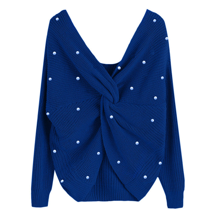 Women's knitted sweater with twisted detail and bead trim Lune London