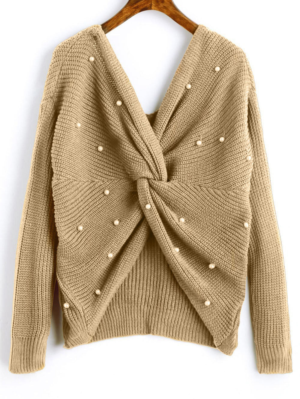Draped design knitted sweater for women with beaded details Lune Londonl
