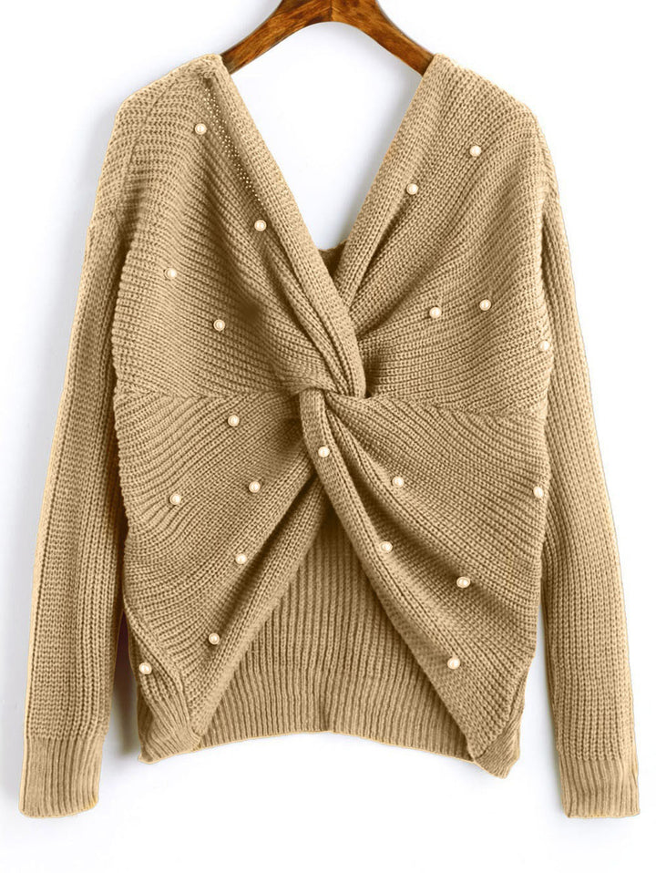Draped design knitted sweater for women with beaded details Lune Londonl