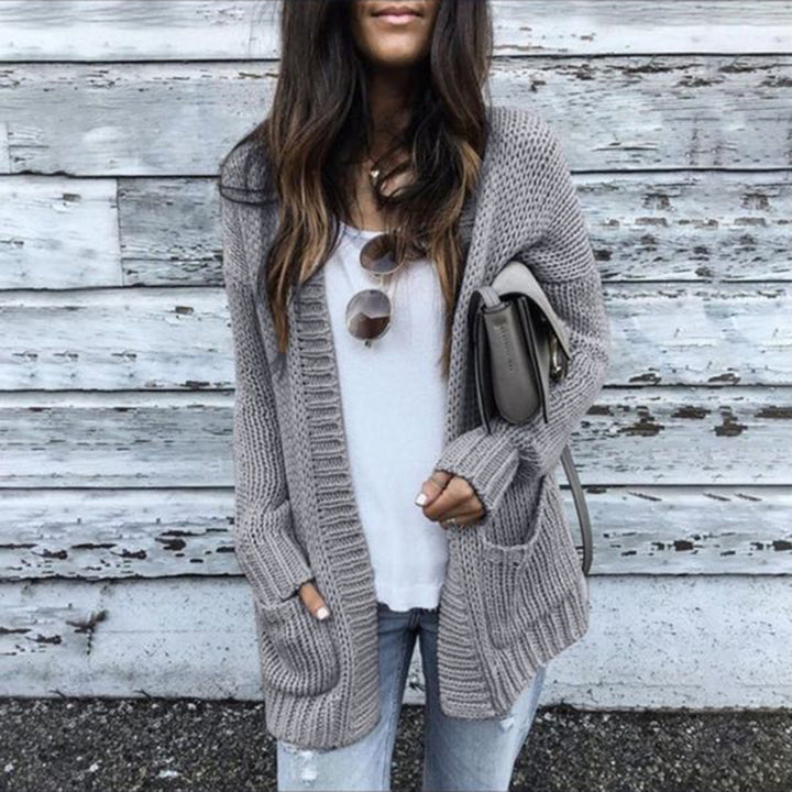 Ladies chunky knit cardigan with relaxed fit and deep pockets Chic and Still
