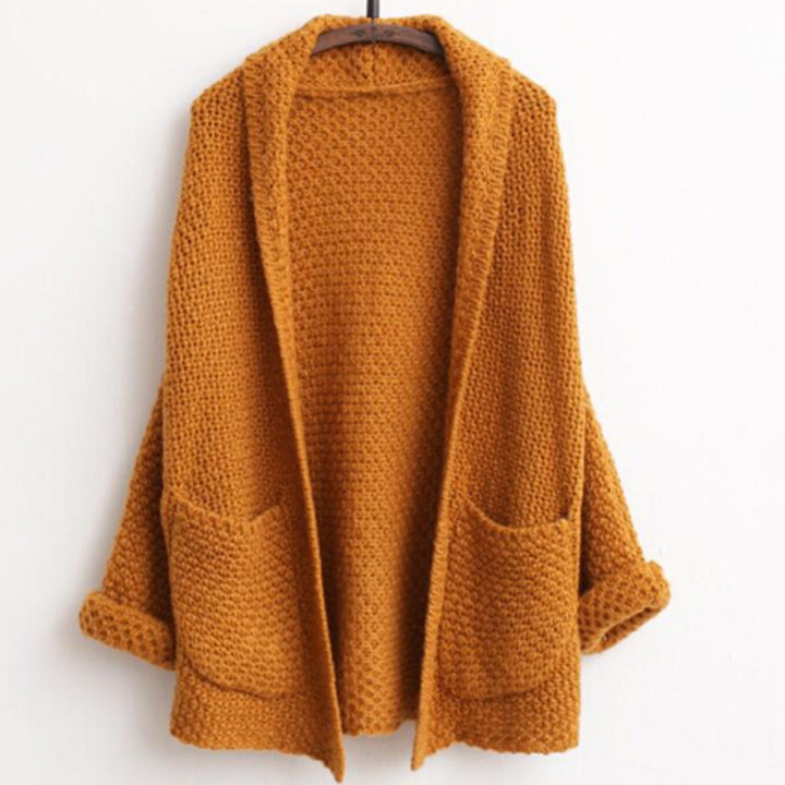 Women thick knit open sleeve cardigan with practical pockets Lune London